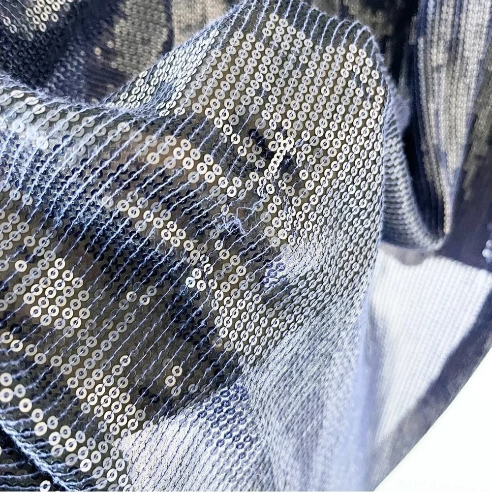 Lafayette 148 New York Navy Silk Sequin Asymmetrical Tunic Dress Cocktail Party